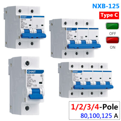 1/2/3/4 Pole AC Miniature Circuit Breakers MCB 80A 100A 125A Type-C 6kA NXB-125