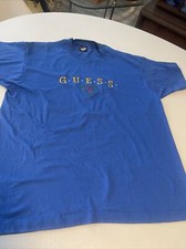 Guess VTG 80s T Shirt L Made In USA Blue Short Sleeve Embroidered Single Stitch