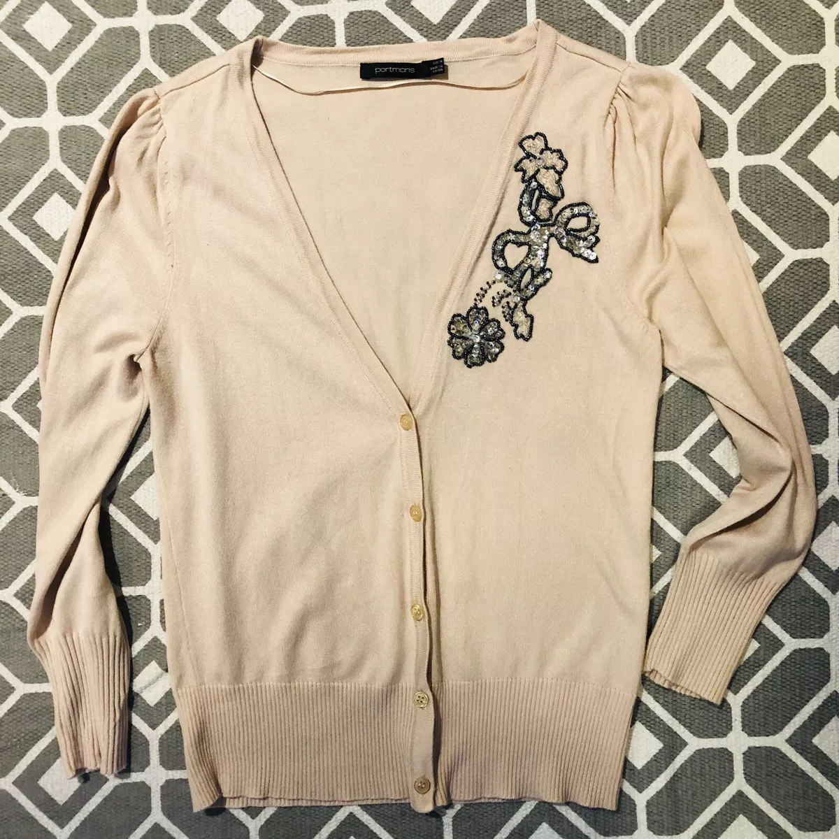 Portmans Beige Beaded Knit Cardigan Size M eBay
