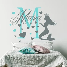Girl Name Wall Decal Mermaid Decal Monogram Sticker Nautical Nursery Decor MA70
