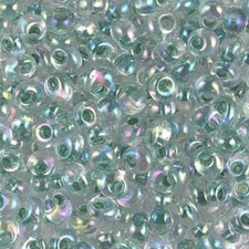 267/2148, Moss GREEN Lined CRYSTAL AB, 10g, 4mm Magatama, drop/fringe m-18 