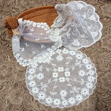 UK STOCK 2PCS Mesh Lace Embroidered Cup Mat Retro Sheer Tablecloth Table Decor