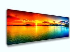 Colorful Sea Sunset Photo Panoramic Picture Canvas Print Home Decor Wall Art