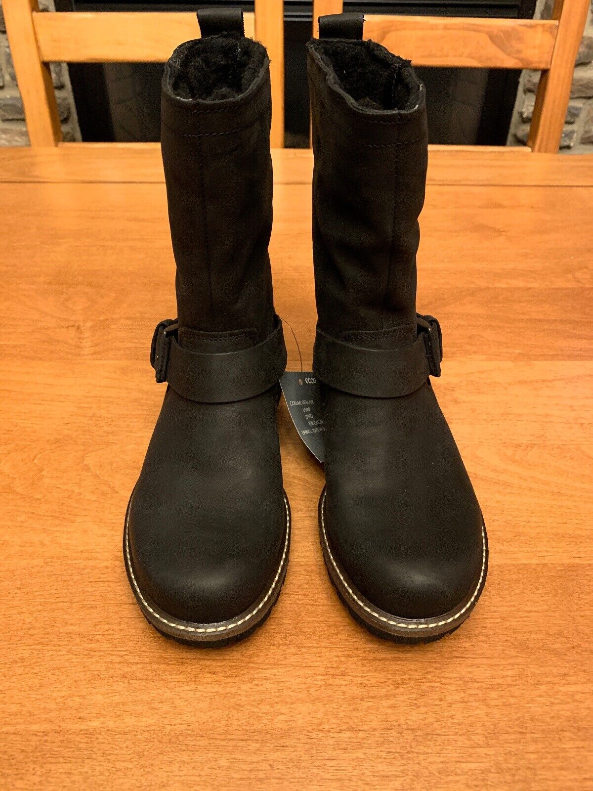 Ondergedompeld Panorama Perforatie ECCO Elaine Black Leather Boots W/ Strap, Buckle & Wool Lining Size 4 / 4.5  | eBay