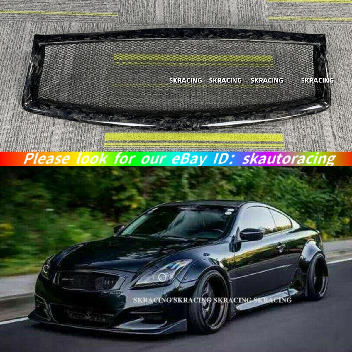 Forged Carbon Fiber Front Bumper Grille Hood Mesh for Infiniti Q50 2014-2017