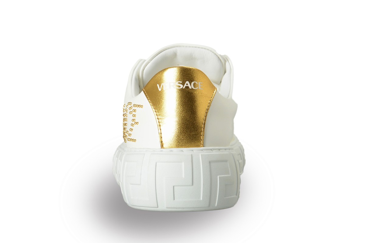 Versace Women's Medusa Logo Gold & White Leather Sneakers
