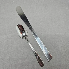 VINTAGE Oneida Oceanic Stainless Flatware 1950s Baby Toddler Child Spoon & Knife