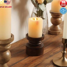 Wood Pillar Candle Holder Decorative Tabletop Accent Natural Grain Indoor Use
