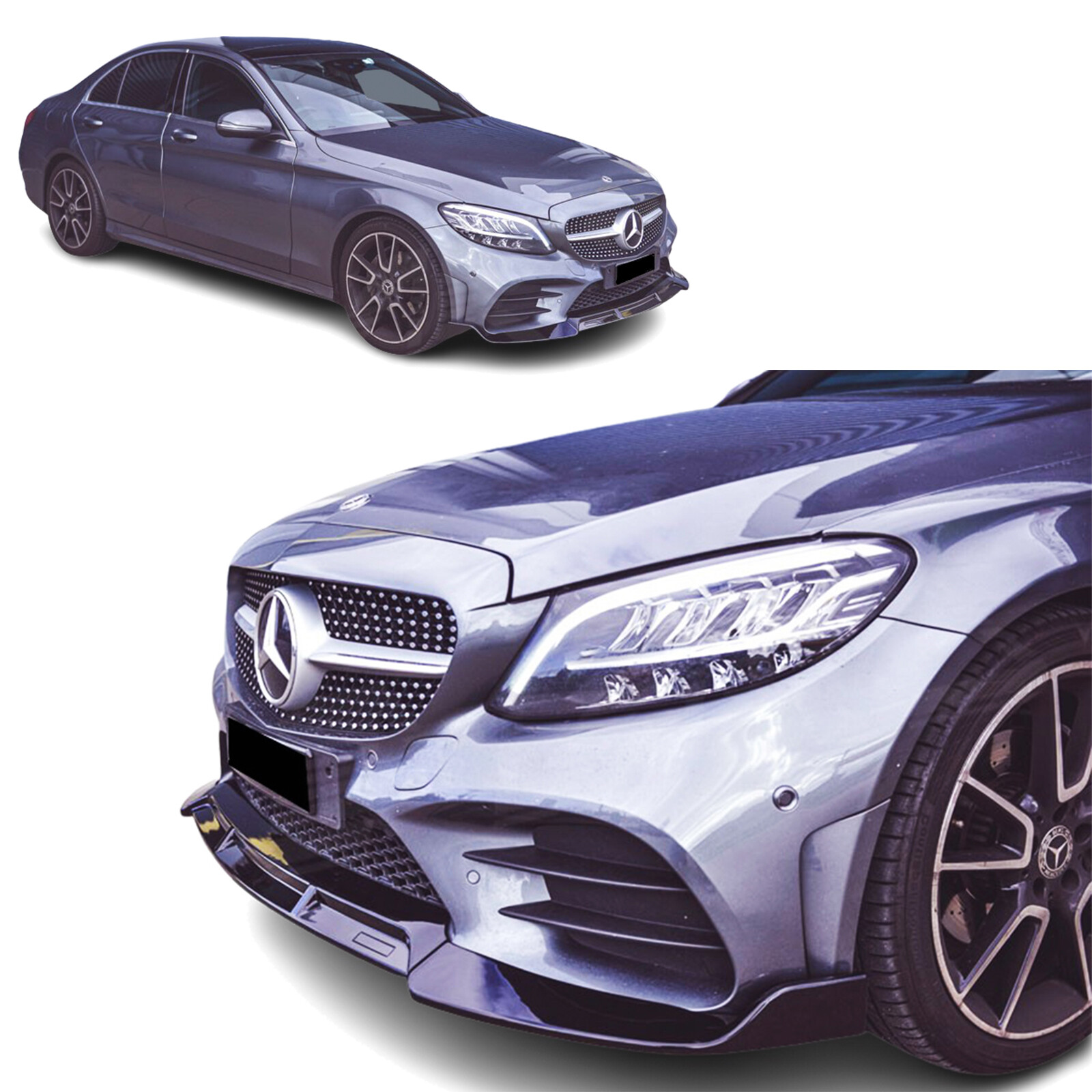 Front spoiler suitable for MERCEDES C-Class 205 series, width, black gloss
