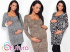 Women's Maternity Dress Long Sleeve Scoop Neck Tunic Pregnancy Sizes 8-18 8451