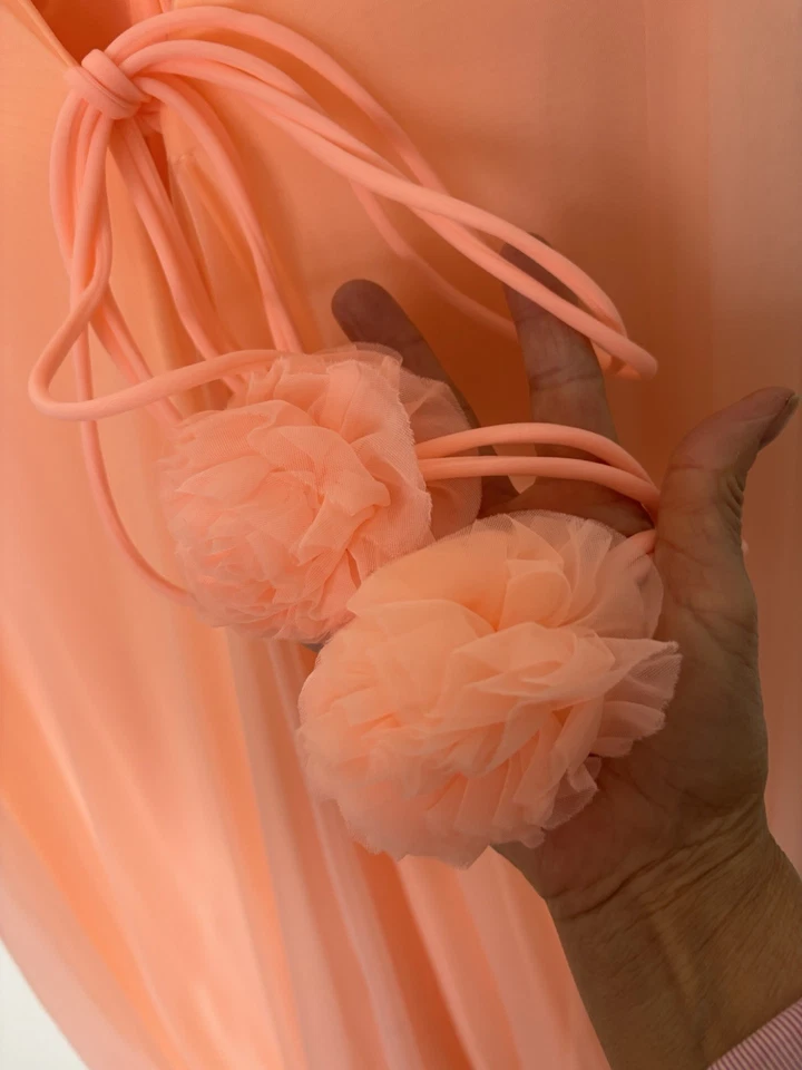 Claire Sandra lucie Ann Peignoir Robe Set 1960’s Full Sweep Nylon Pom Pom Tie S - Image 3 of 4