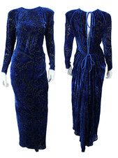 OSCAR DE LA RENTA Vintage Black  Blue Velvet Devore Evening Dress 4
