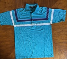Vintage 90s Jantzen Polo Shirt Mens M Teal Striped Colorblock USA Style