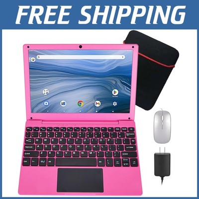 Compact 10.1'' Mini Laptop Android 12.0 System Quad-Core Pink