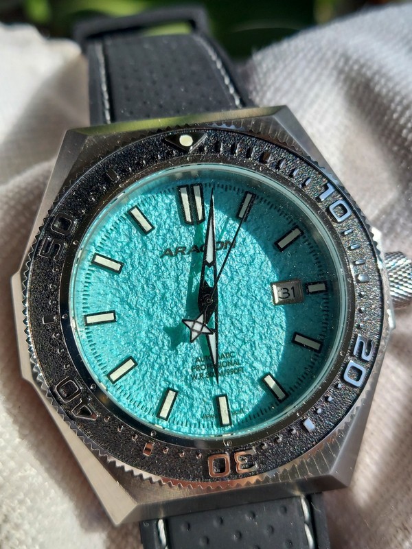 New ARAGON DF-47 NH35 Teal Crater Texture Dial Automatic 47mm 24 Jewels