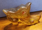 Fenton Yellow Signed Glass Shoe Slipper Satin Floral Hand Painted with Sticker