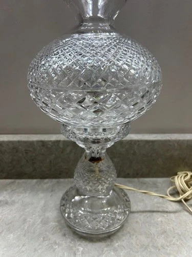 Vintage WATERFORD INISHMAAN 14" Crystal Electric 2 Piece Hurricane Lamp