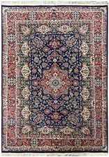 6x9 Fine Wool and Silk Sino Tabriiz Rug Dark Blue 240 KPSI #F-6631