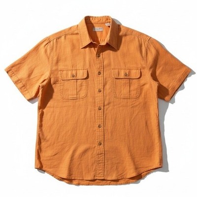 Covington Orange Slub Cotton Short Sleeve Button Down, Men's XXL Pocket Shirt