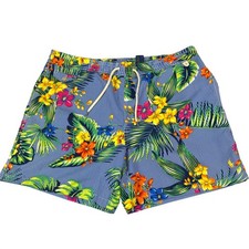 Polo Ralph Lauren Mens XL Blue Pinstripe Tropical Floral Swim Trunks Shorts