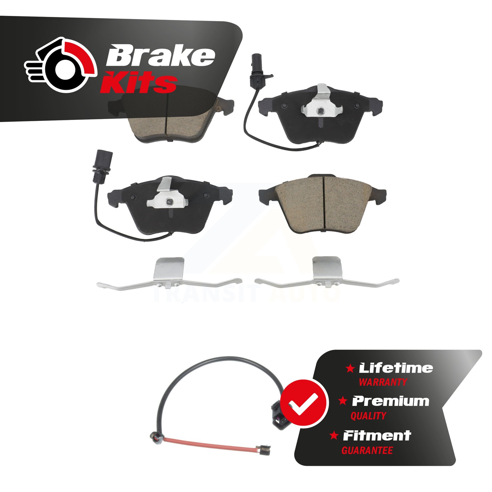 Front Ceramic Disc Brake Pads Wear Sensor Kit For 2012-2013 Audi TT Quattro 2.0L
