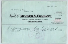 Illinois Chicago Armour Meat Bacon Ham Company 1901 Billhead Receipt 8" x 5.5"