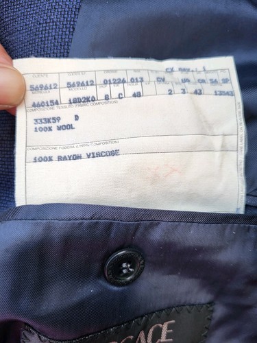 48C 38S VERSACE V2 blue Black Hopsack Loose-weave Wool Check Jacket Blazer Coat - Picture 9 of 9