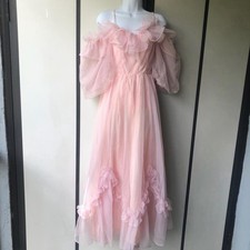 Vintage 1970s Pink Swiss Dot Southern Belle Wedding prairie Princess Dress