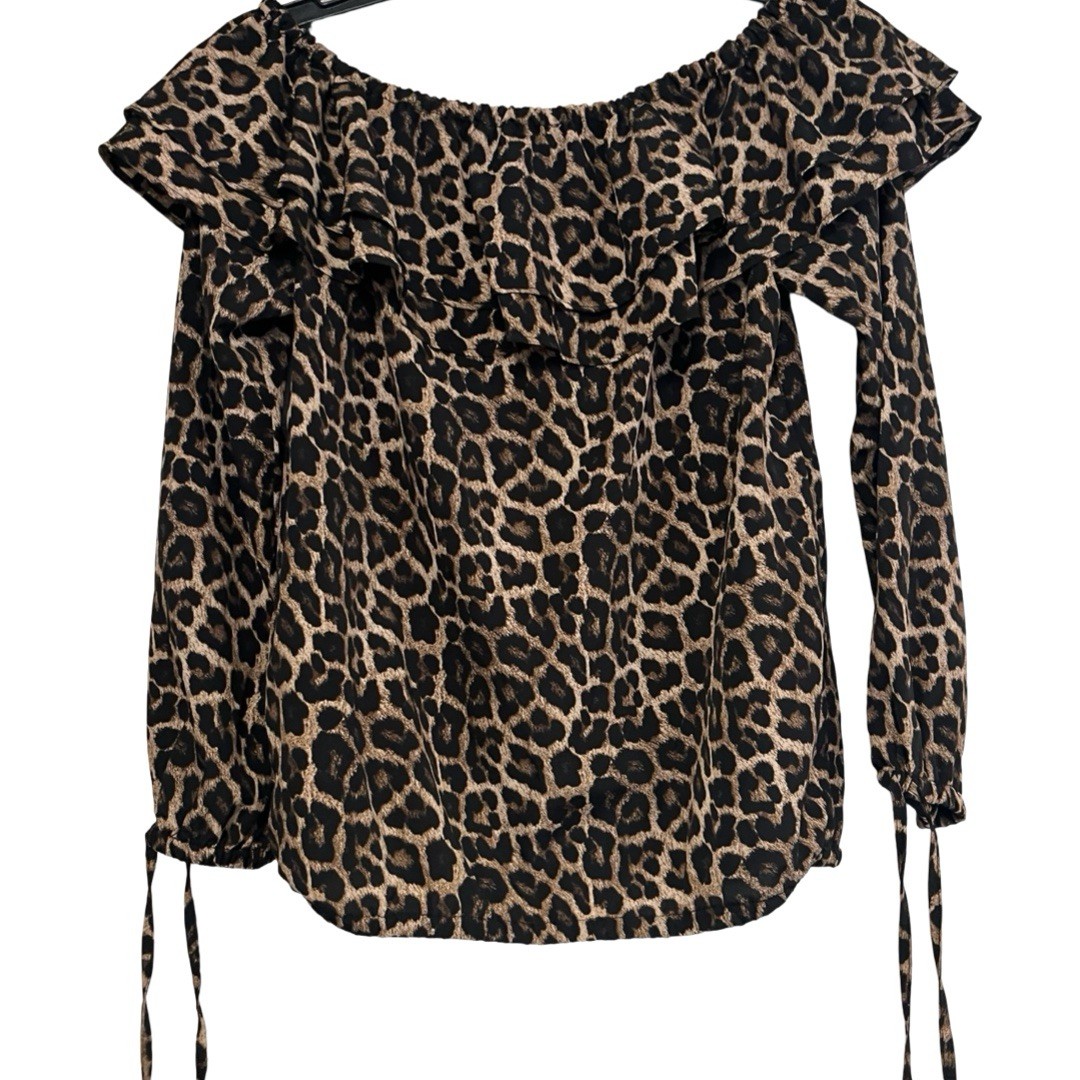 MICHAEL Michael Kors Leopard Animal Print Off-Shoulder Blouse
