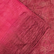 Sanskriti Vintage Red 100 Pure Silk 5 Yard Sarees Embroidered Sari Craft Fabric