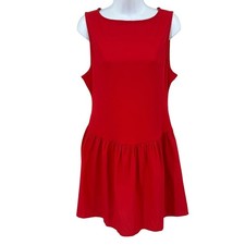 Old Navy Mini Dress Womens L Petite Red Drop Waist Ribbed Knit Balletcore NEW