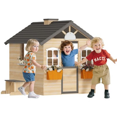 Spielhaus für Kinder Holz Kinderspielhaus mit Fenster Briefkasten Holzspielhaus
