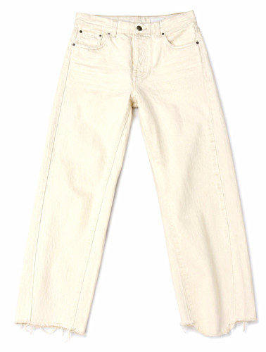 Madewell White Pieced Barrel-Leg Jeans Cotton Denim Fringe 5-Pocket Size 23