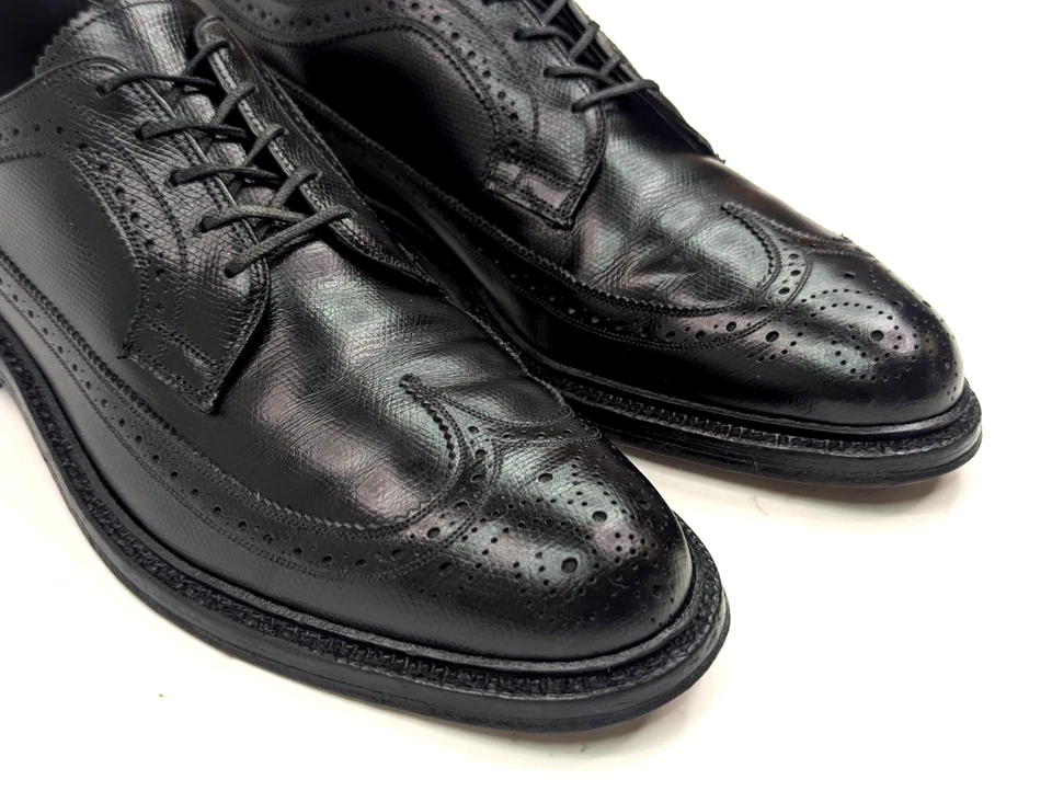 Vtg Johnston Murphy Shell Cordovan Leather Aristocraft Wingtip Shoe Men 10 Black - Image 3 of 4