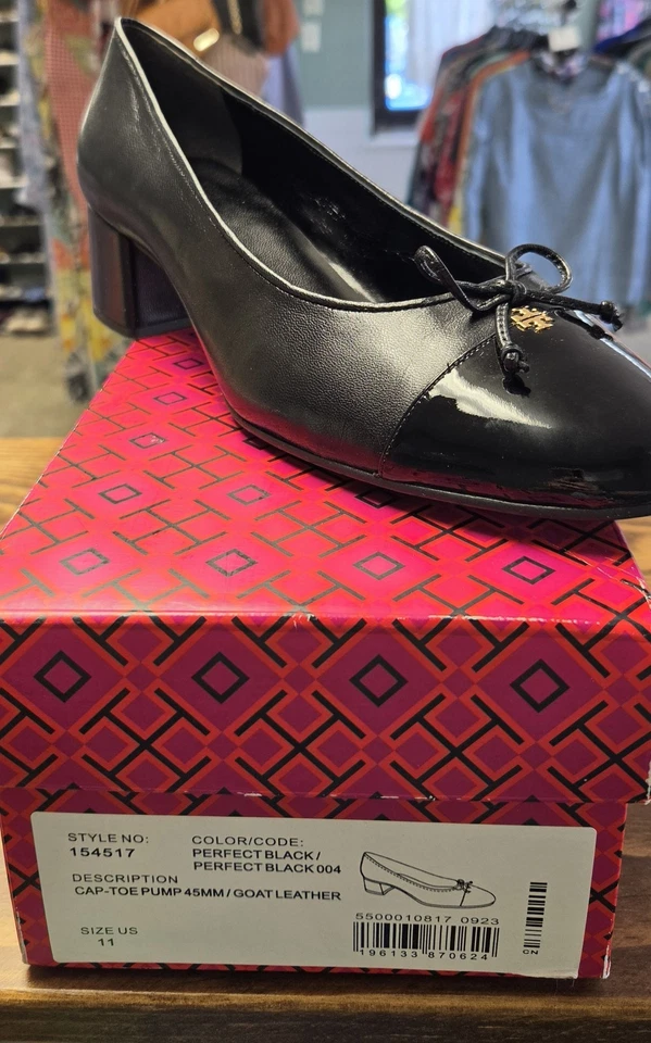NEW Tory Burch Cap Toe Goat Leather Pump Size 11 $325 Retail Black - Image 1 of 1