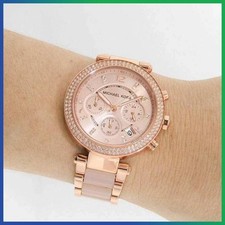Image of NEW Michael Kors Parker MK5896 Ladies Stainless RoseGold Chronograph Watch