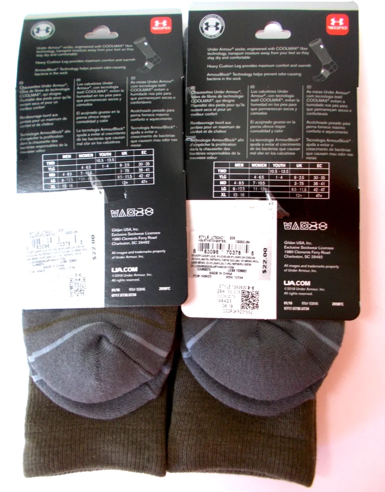 2 PAIR UNDER ARMOUR UA Hitch Heavy HEARTHSTONE/STEEL Boot Socks NEW Size MEDIUM - Image 2 of 2