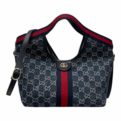 Gucci GG Monogram Denim Shoulder Bag Web Stripe Strap w/ Detachable Pouch