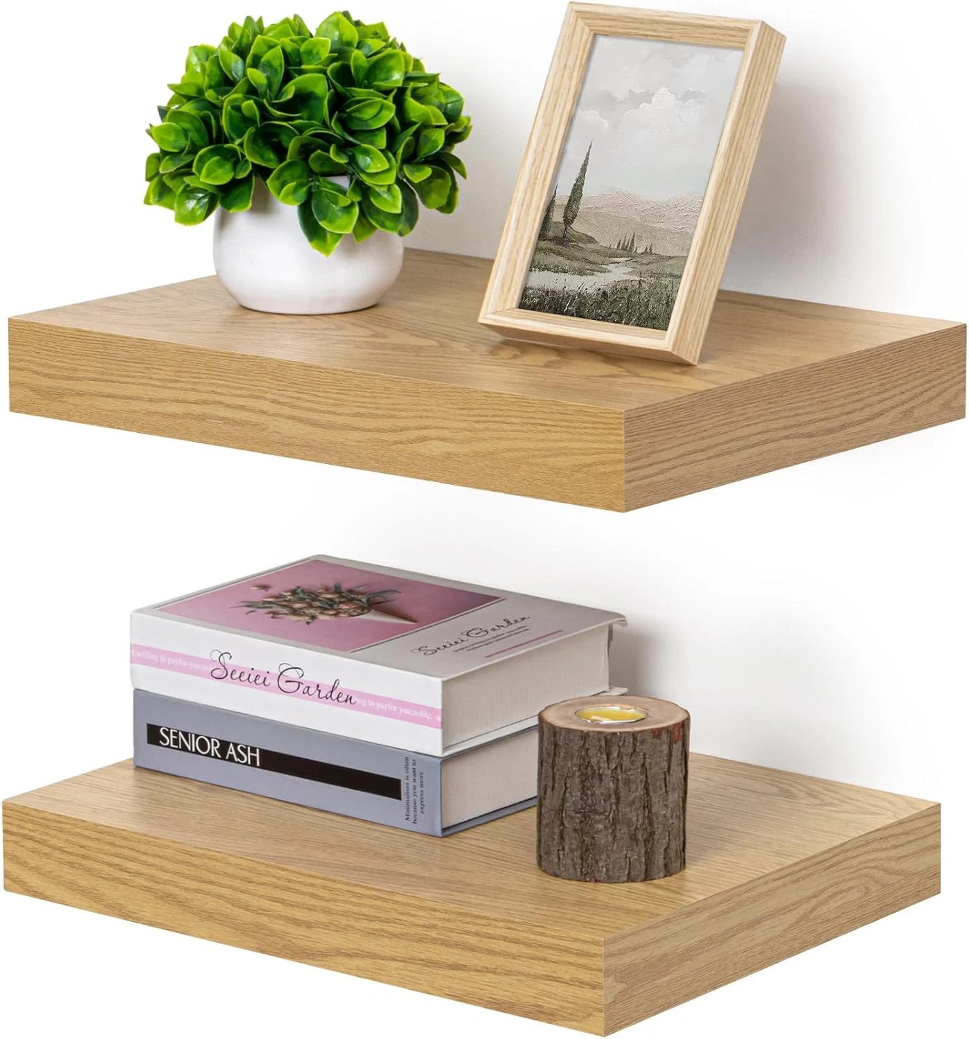 Rustic 16" Floating Shelves Set of 2 - Oak Wall Decor & Storage Solution
