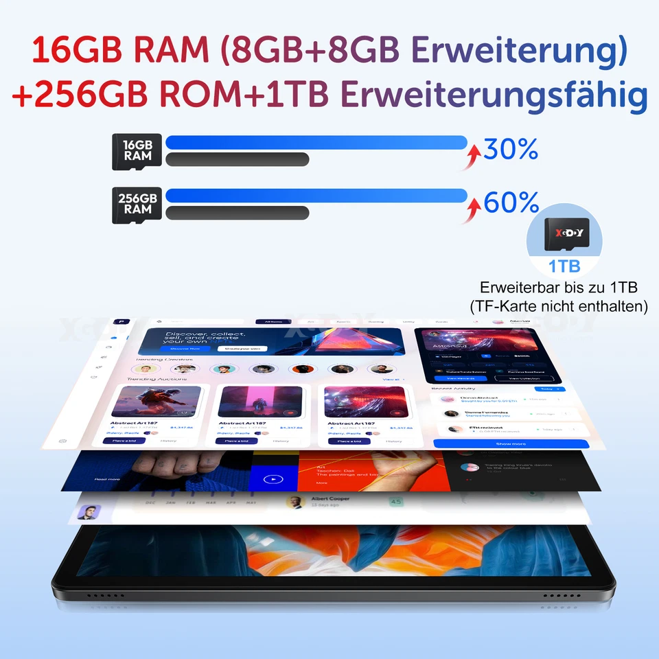 2025 Neueste Tablet 16GB RAM 256GB ROM 11 Zoll Android 14 Tablet Octa-Core Wi-Fi - Immagine 4 di 4