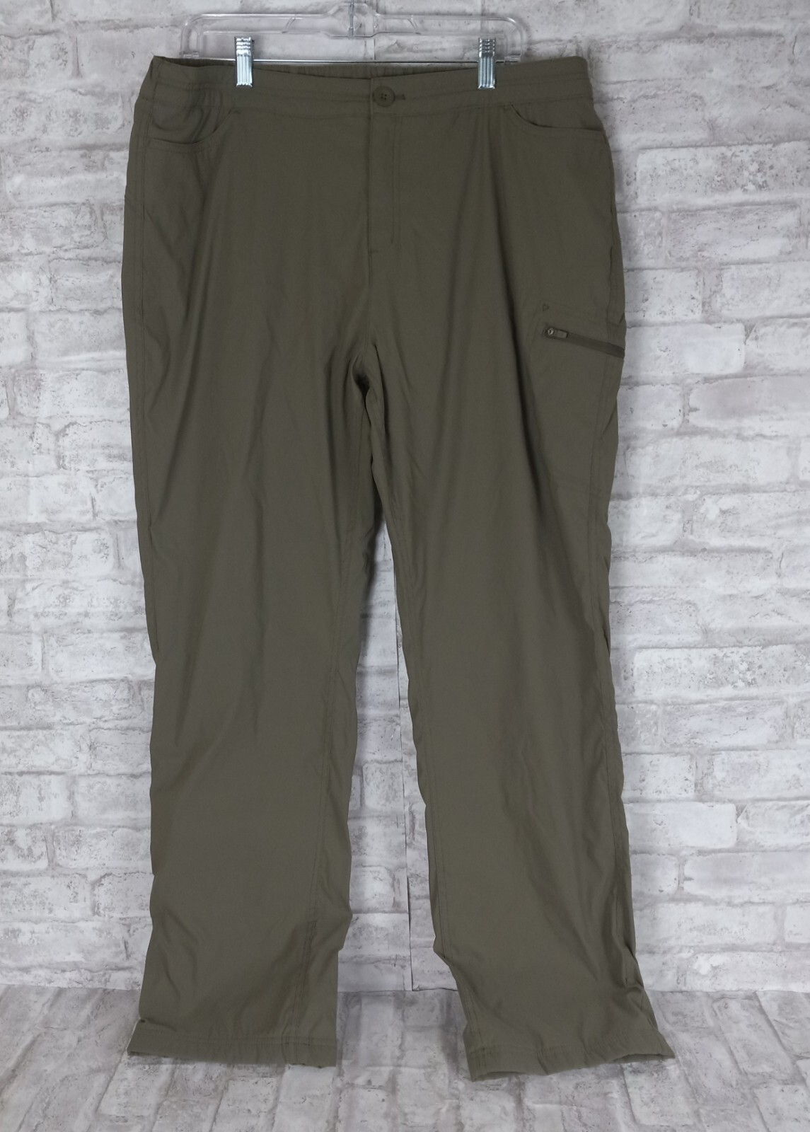 Eddie Bauer Fleece Lined Hiking Pants Women XL Olive Green Nylon Camping Fishing