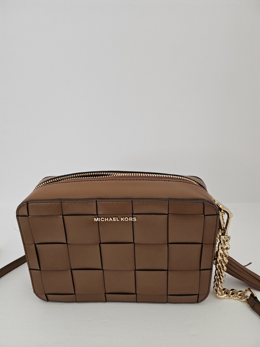 MICHAEL KORS JET SET MEDIUM CAMERA BAG LEATHER BROWN NEW