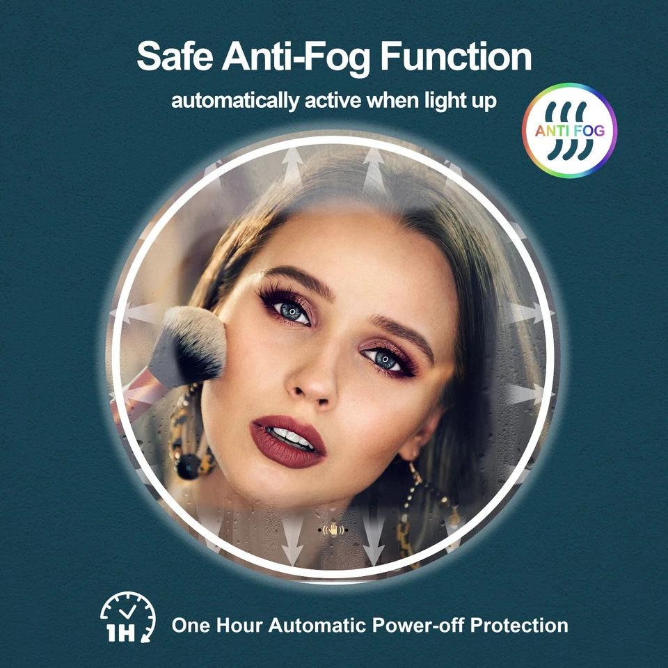 Espejo LED antiniebla 24""/30""/36"" para baño, espejo redondo inteligente iluminado Foto 3 de 4