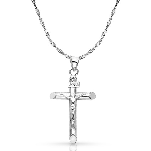 14K White Gold Crucifix Cross Pendant with 1.2mm Singapore Chain Necklace - 第 1/4 張圖片