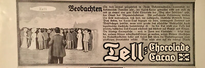 Originalwerbung Reklame 1911 Tell Chocolade Cacao Zeppelin beobachten
