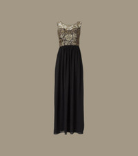 BNWT Club L London gold crochet maxi evening dress 12