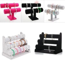 Jewelry Watch Bracelet Chain Holder Display Stand 3-Bar Organizer Black Velvet