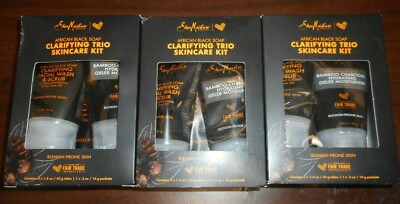 LOT OF 3 SHEA MOISTURE AFRICAN BLACK SOAP CLARIFYING TRIO SKINCARE KITS NIB