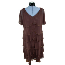 Vintage PATRA Size 8 Brown Midi Dress Party Beaded Country Evening Boho 80s