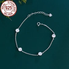 CWWZircons Bezel Setting CZ Round Tennis Chain Link Bracelet 925 Sterling Silver